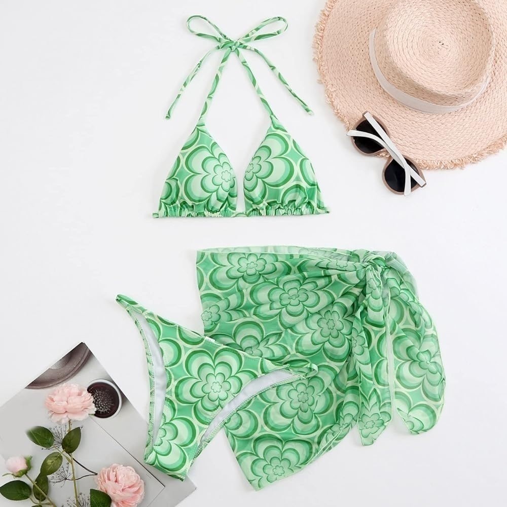 Amazon Soly Hux 3 Piece Triangle Bikini Set. Cheeky bottoms, string top, sarong.